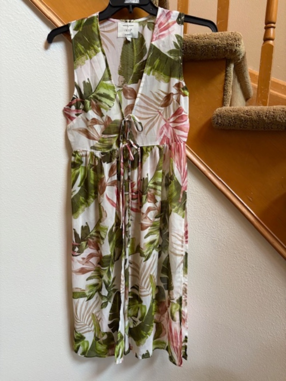 Tropical Chiffon Beach Cover-Up Dress with Ties + Slit like new women's size S